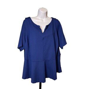 Lands End Blue Blouse Peplum Waist Plus Size 3X Career Work u